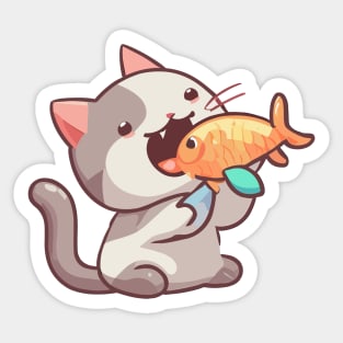 Cat eating goldfish Sticker